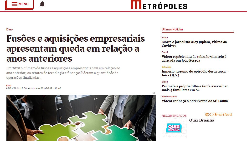 Fuses e aquisies empresariais apresentam queda em relao a anos anteriores